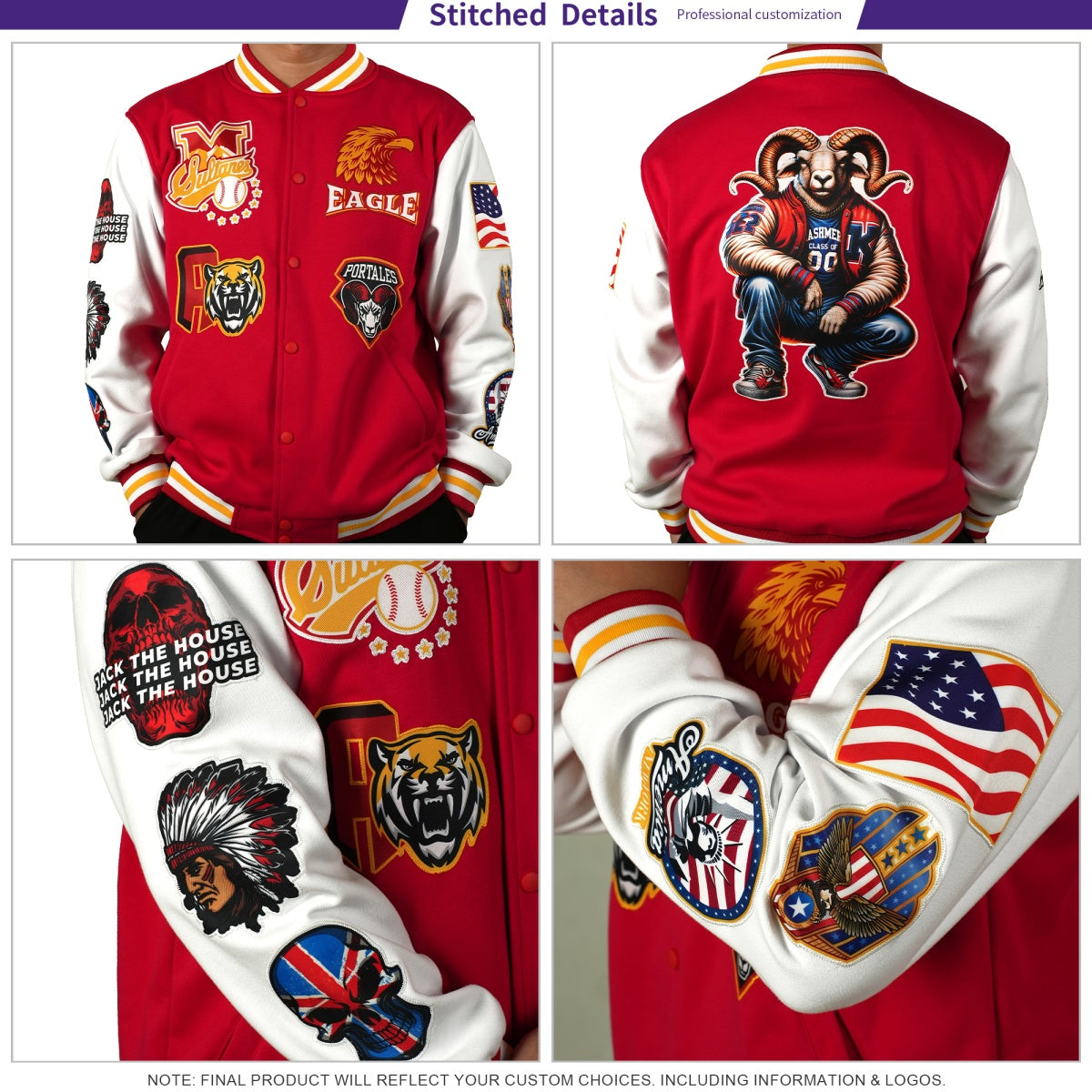 Custom Crimson Gold Yellow Bats Pumpkins Ghost Patterns Halloween Letterman Jacket| KXKSHOP