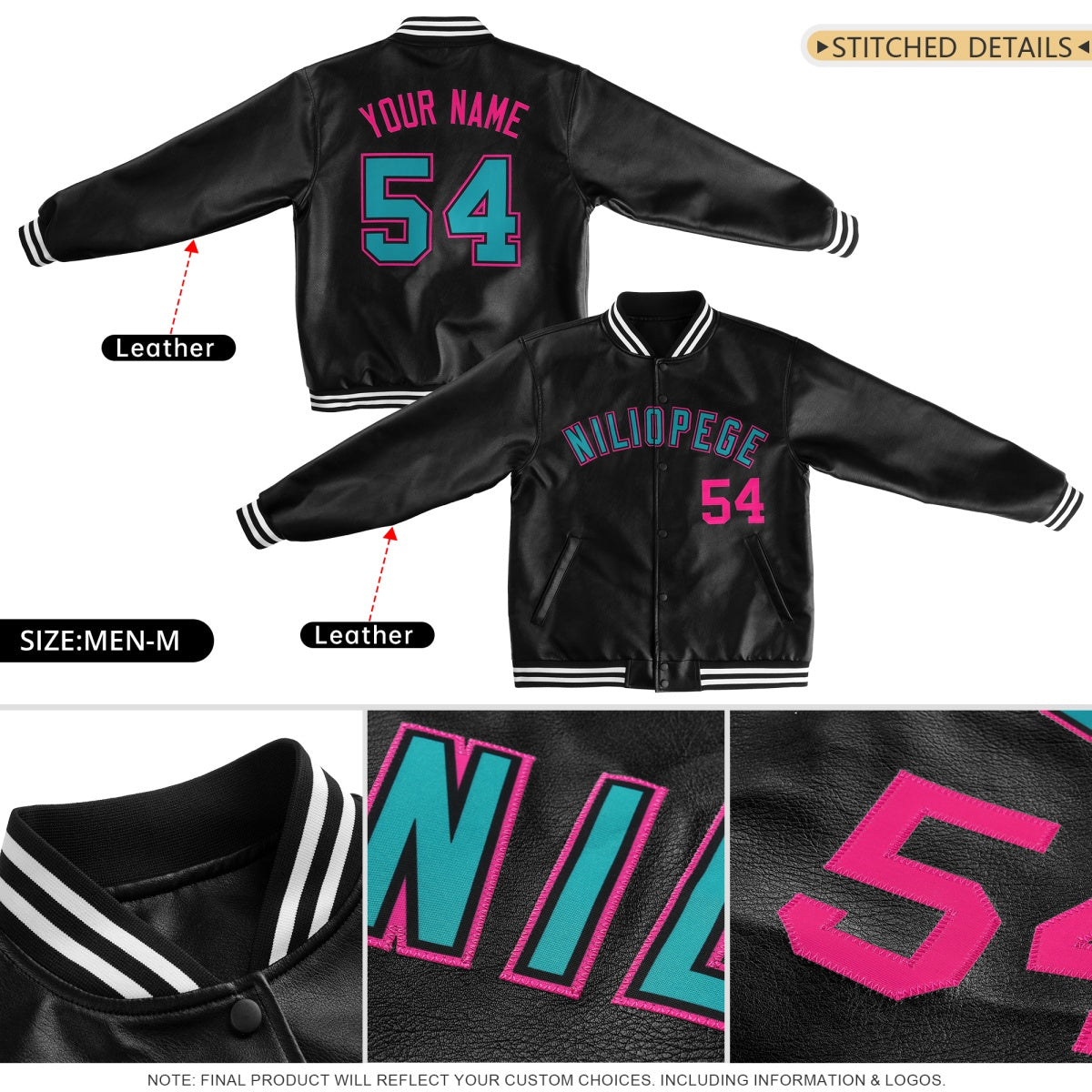 Custom White Crimson Yellow Full-Snap Varsity Faux Leather Letterman Jacket| KXKSHOP