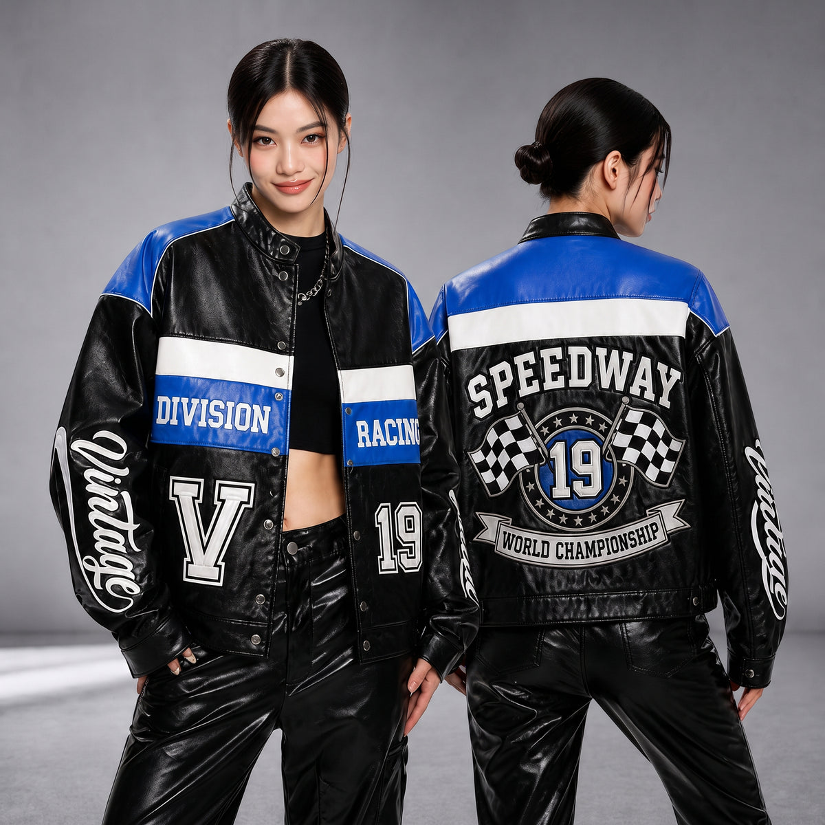 Speedway 19 Vintage Faux Leather Racing Jacket - Colorblock Moto Streetwear