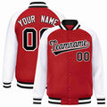 Custom Red Black-White Varsity Jacket Raglan Sleeves Full-Snap Letterman