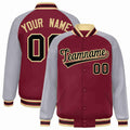 Custom Crimson Black-Khaki Varsity Jacket Raglan Sleeves Full-Snap Letterman