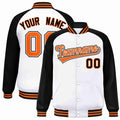 Custom White Orange-White Varsity Jacket Raglan Sleeves Full-Snap Letterman
