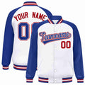 Custom White Royal-White Varsity Jacket Raglan Sleeves Full-Snap Letterman