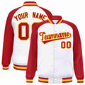 Custom White Red-Gold Varsity Jacket Raglan Sleeves Full-Snap Letterman
