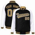 Custom Black Old Gold-Black Varsity Jacket Raglan Sleeves Full-Snap Letterman