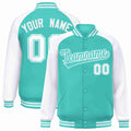 Custom Aqua White Varsity Jacket Raglan Sleeves Full-Snap Letterman