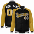 Custom Black Old Gold-Black Varsity Jacket Raglan Sleeves Full-Snap Letterman