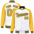 Custom White Gold-Black Varsity Jacket Raglan Sleeves Full-Snap Letterman