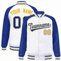 Custom White Royal-White Varsity Jacket Raglan Sleeves Full-Snap Letterman