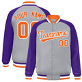 Custom Gray Orange-White Varsity Jacket Raglan Sleeves Full-Snap Letterman
