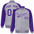 Custom Gray Purple-White Varsity Jacket Raglan Sleeves Full-Snap Letterman