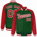 Custom Green Red-White Varsity Jacket Raglan Sleeves Full-Snap Letterman