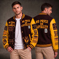 No Price On Loyalty Patchwork Varsity Jacket - Burgundy and Yellow Padded Letterman