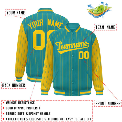 Custom Aqua & Gold Pinstripe Satin Full-Snap Varsity Jacket - JK01L-CXTW-240705-X052_C