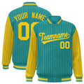 Custom Aqua & Gold Pinstripe Satin Full-Snap Varsity Jacket - JK01L-CXTW-240705-X052_F