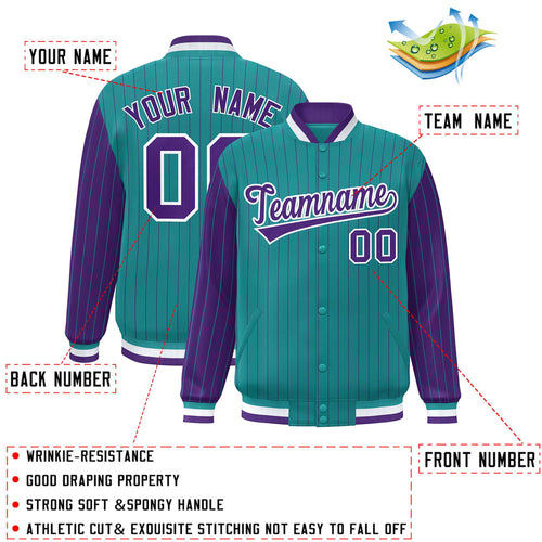 Custom Aqua & Purple Pinstripe Satin Full-Snap Varsity Jacket - JK01L-CXTW-240705-X053_C