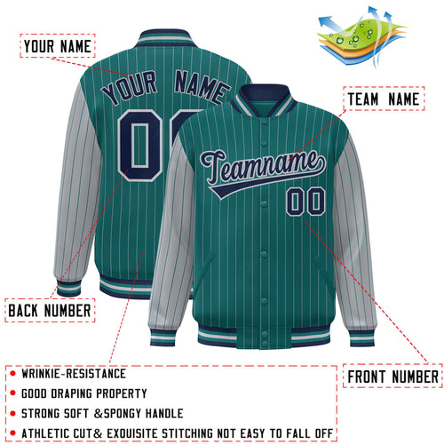 Custom Aqua & Gray Pinstripe Satin Full-Snap Varsity Jacket - JK01L-CXTW-240705-X055_C