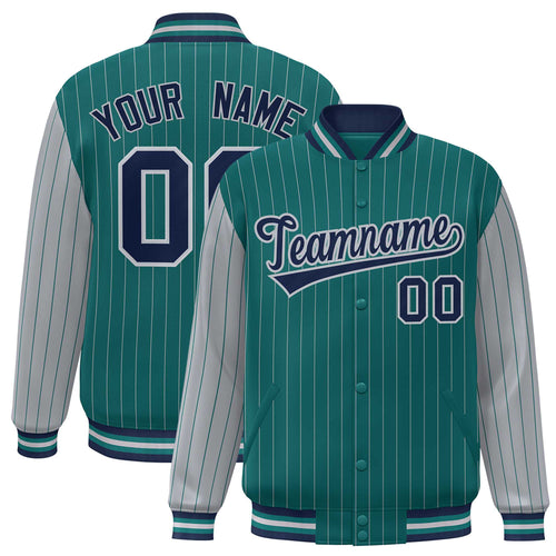 Custom Aqua & Gray Pinstripe Satin Full-Snap Varsity Jacket - JK01L-CXTW-240705-X055_F