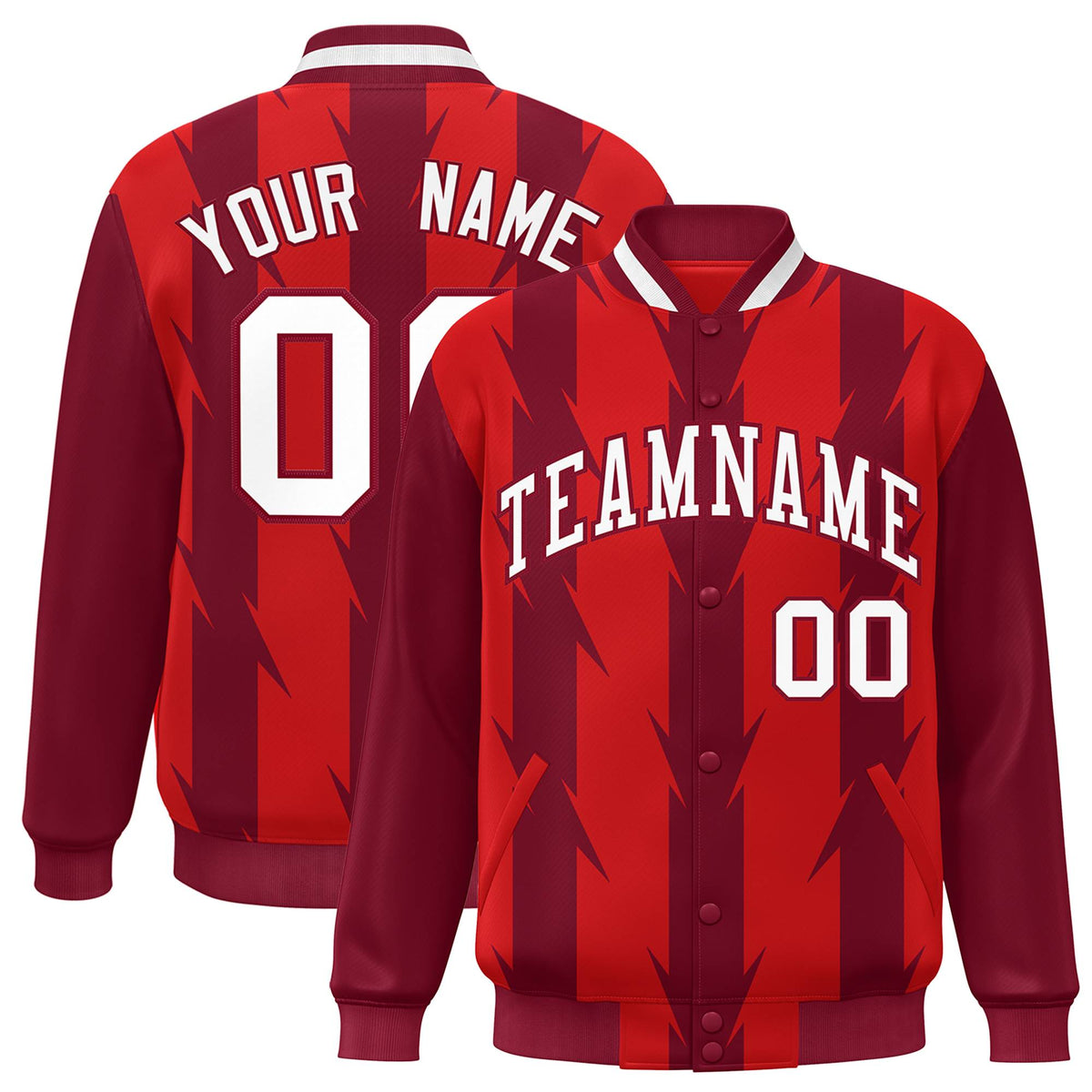 Custom Red Varsity Jacket Full-Snap Blade Pattern Letterman