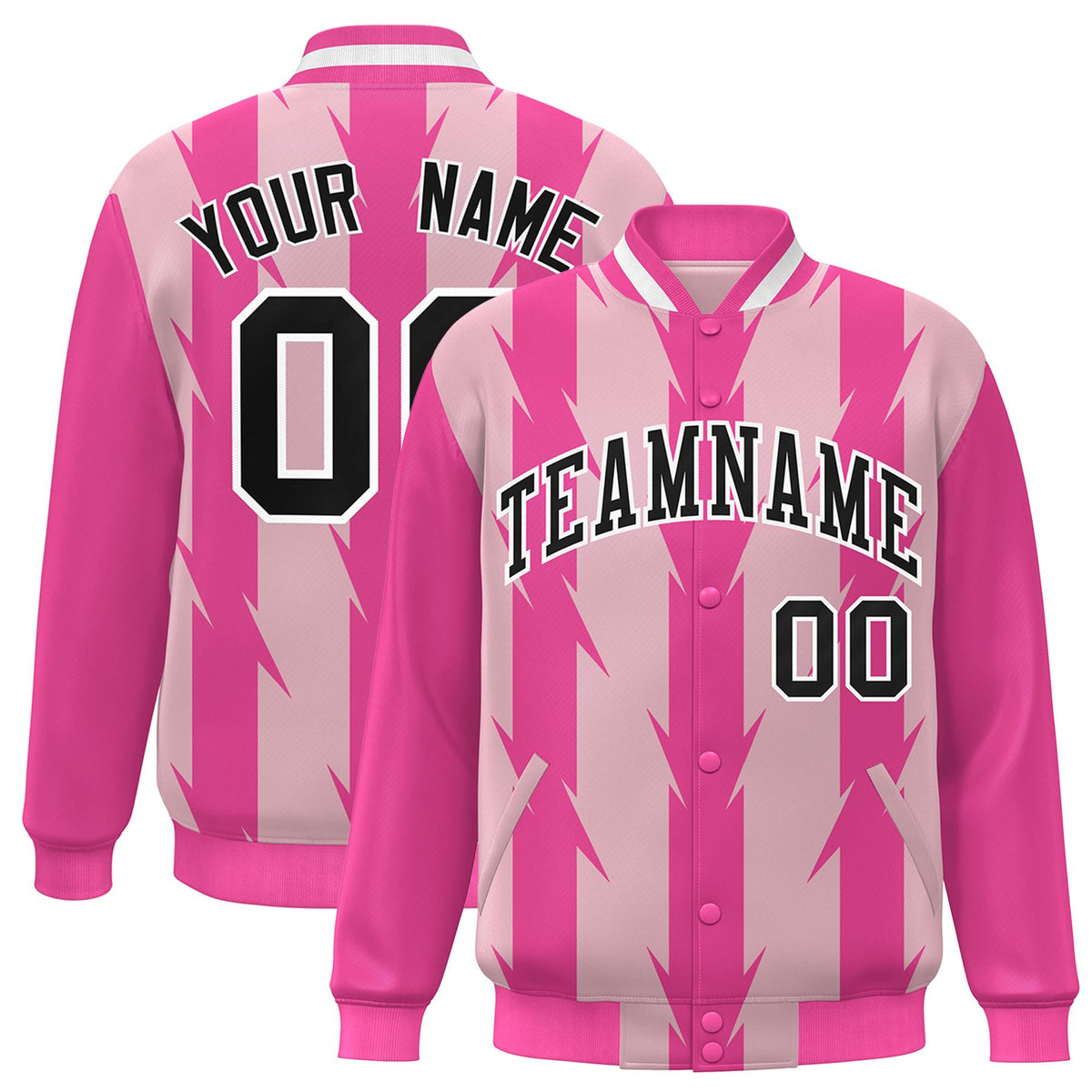 Custom Light Pink Varsity Jacket Full-Snap Blade Pattern Letterman