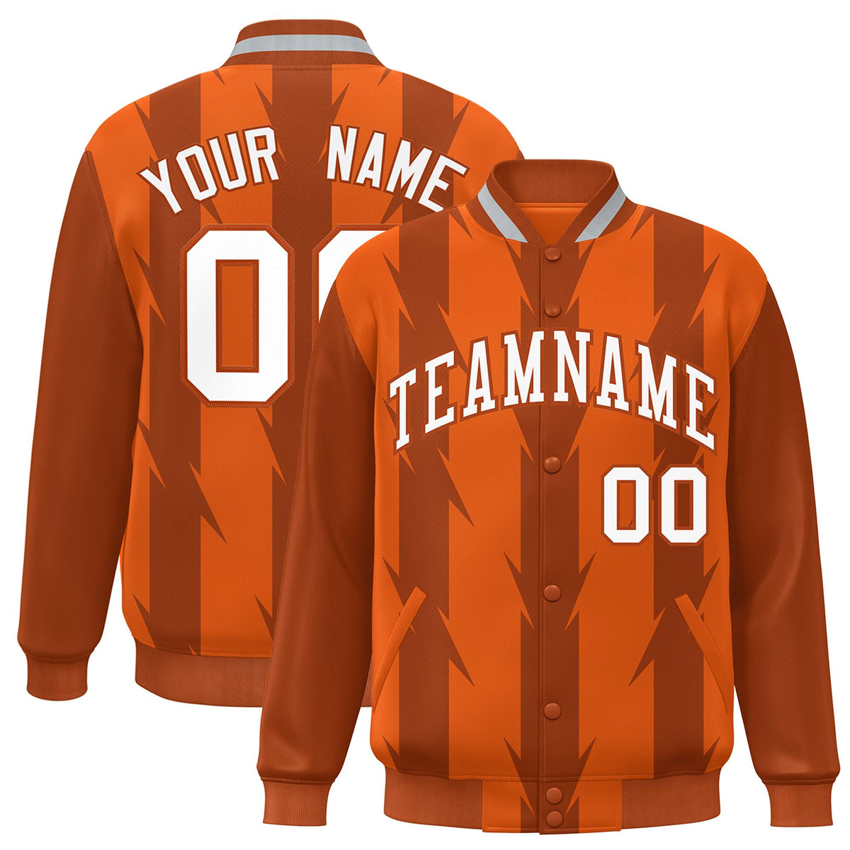 Custom Orange Varsity Jacket Full-Snap Blade Pattern Letterman
