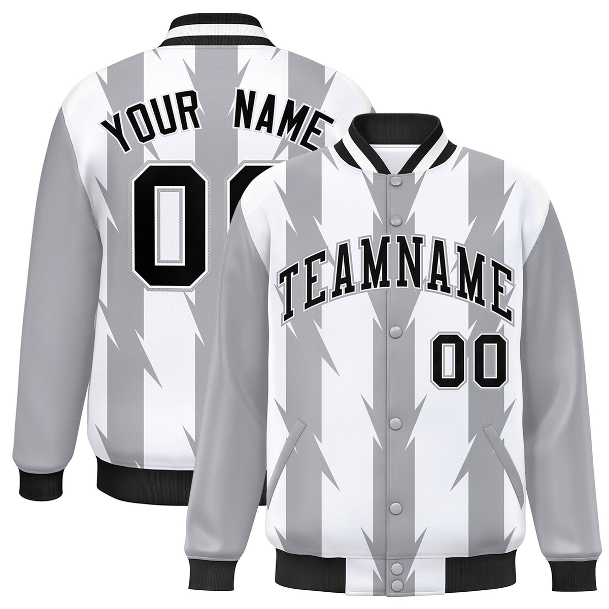 Custom White Varsity Jacket Full-Snap Blade Pattern Letterman
