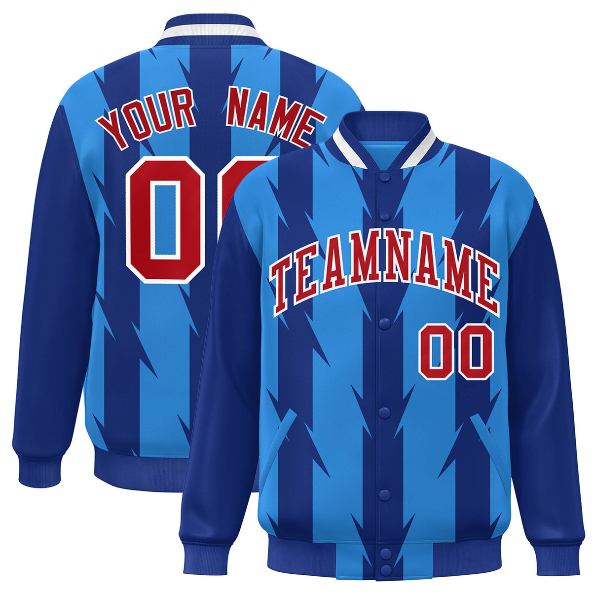 Custom Powder Blue Varsity Jacket Full-Snap Blade Pattern Letterman