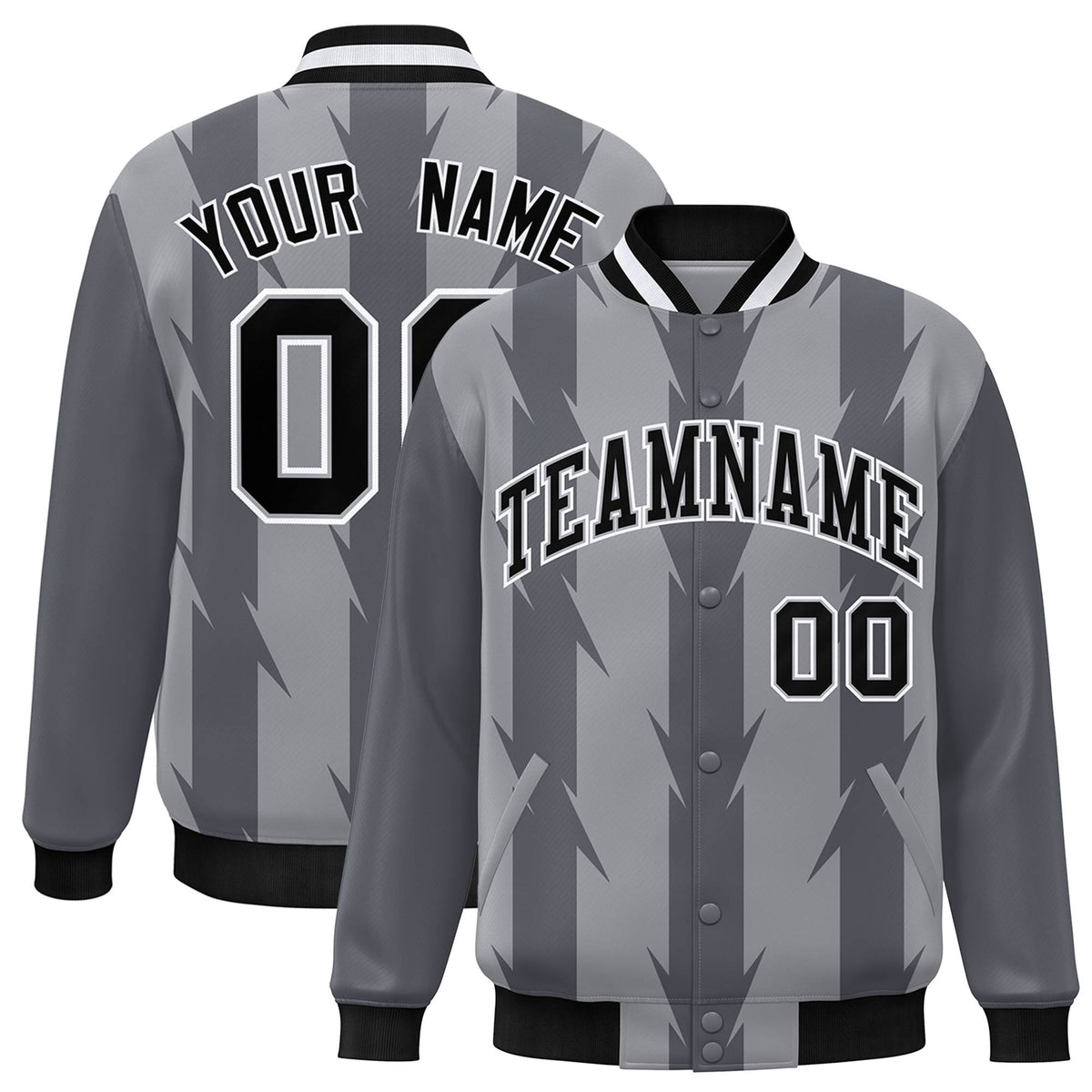 Custom Gray Varsity Jacket Full-Snap Blade Pattern Letterman