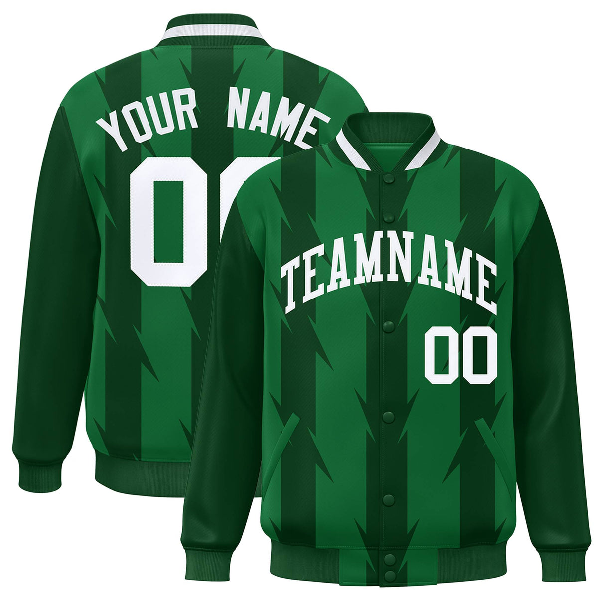 Custom Kelly Green Varsity Jacket Full-Snap Blade Pattern Letterman