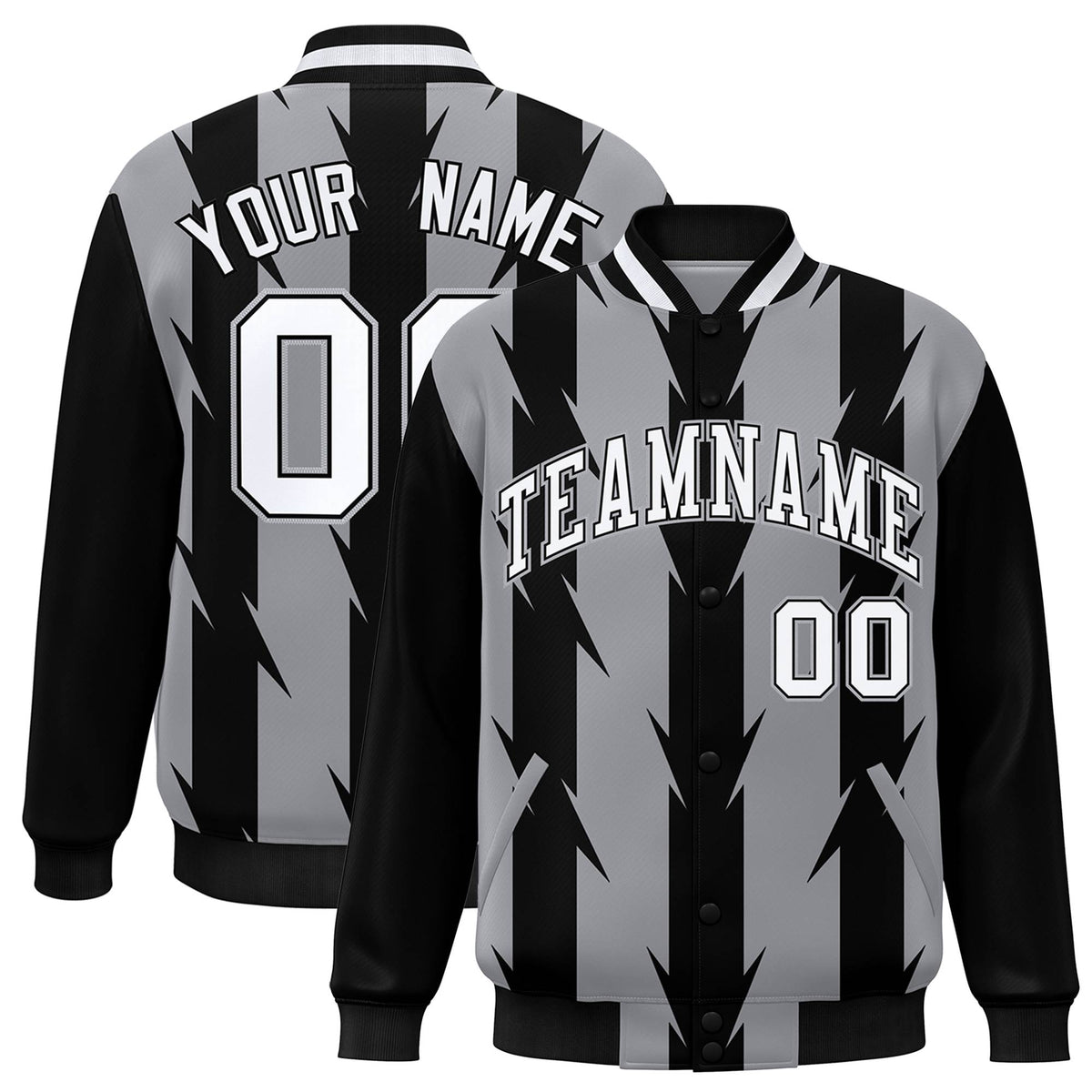 Custom Gray Varsity Jacket Full-Snap Blade Pattern Letterman