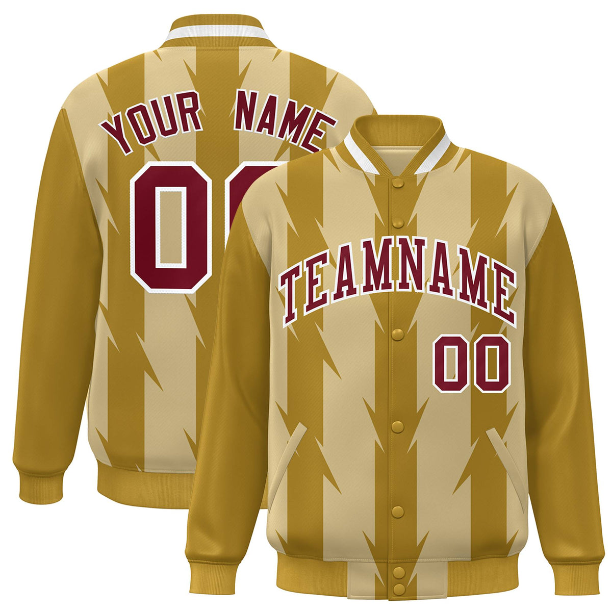 Custom Khaki Varsity Jacket Full-Snap Blade Pattern Letterman