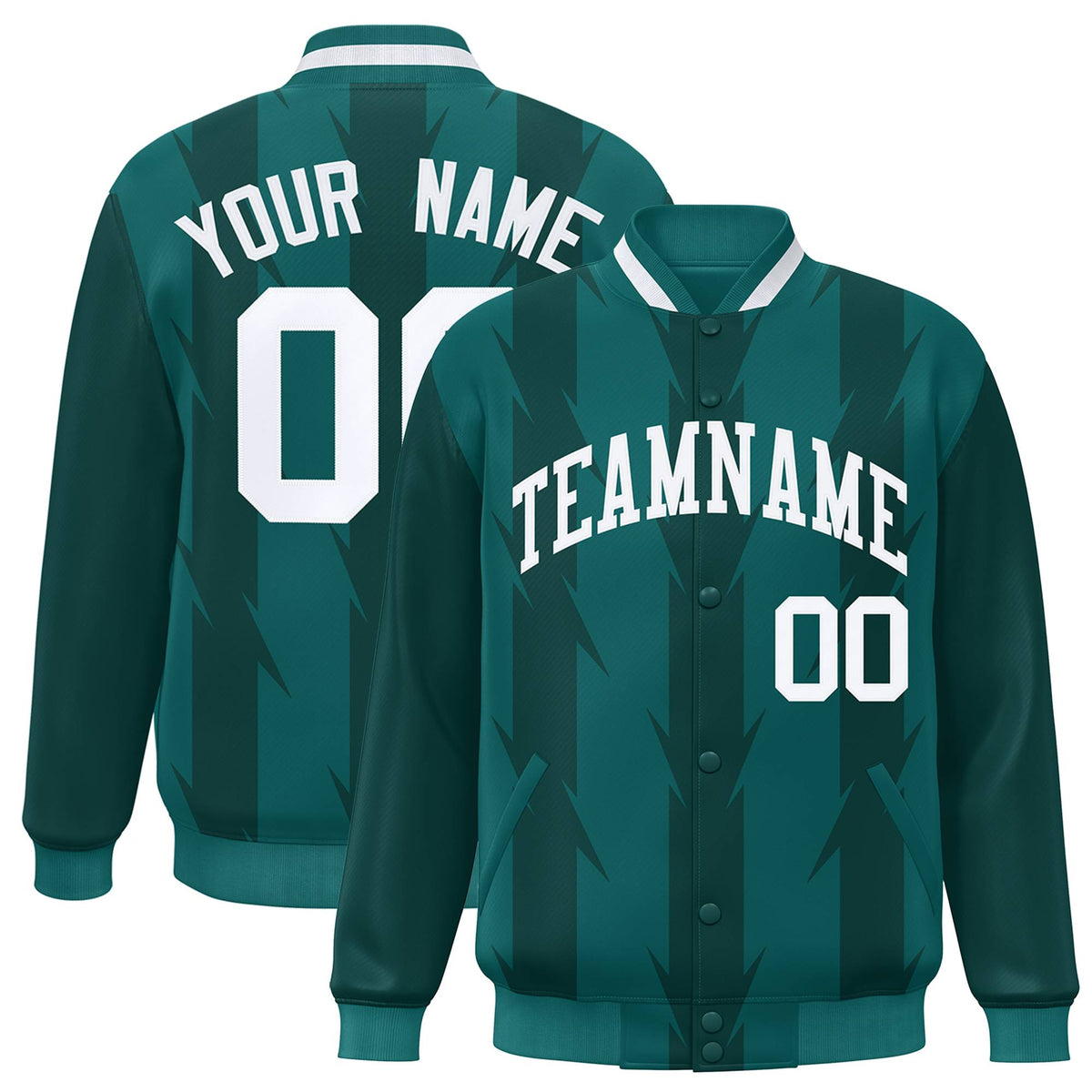 Custom Aqua Varsity Jacket Full-Snap Blade Pattern Letterman