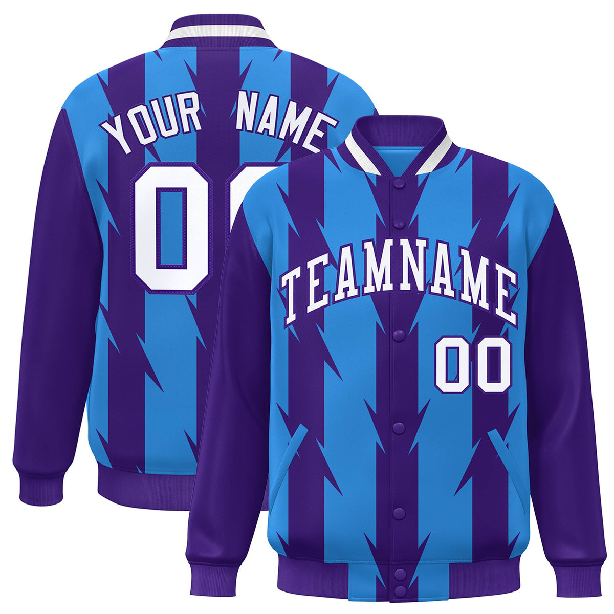 Custom Powder Blue Varsity Jacket Full-Snap Blade Pattern Letterman