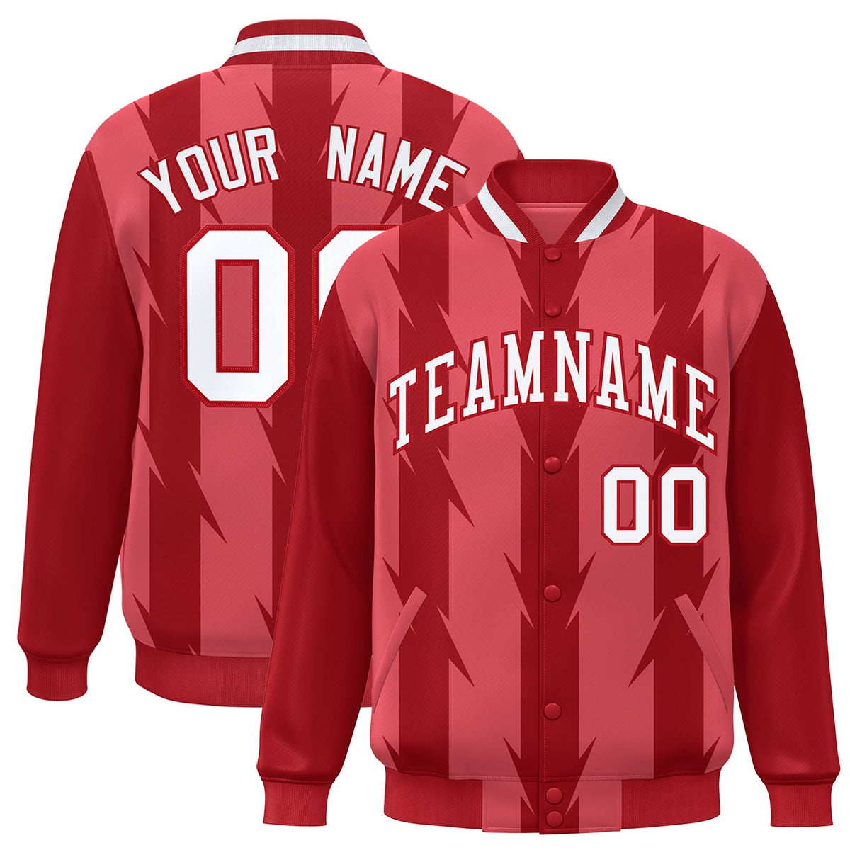 Custom Light Red Varsity Jacket Full-Snap Blade Pattern Letterman