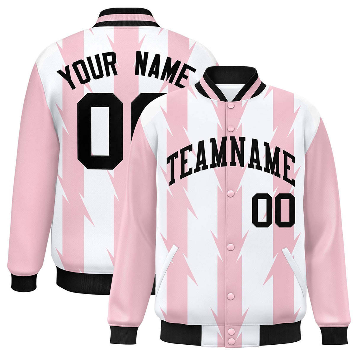 Custom White Varsity Jacket Full-Snap Blade Pattern Letterman