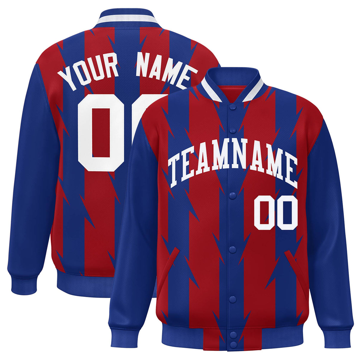 Custom Red Varsity Jacket Full-Snap Blade Pattern Letterman