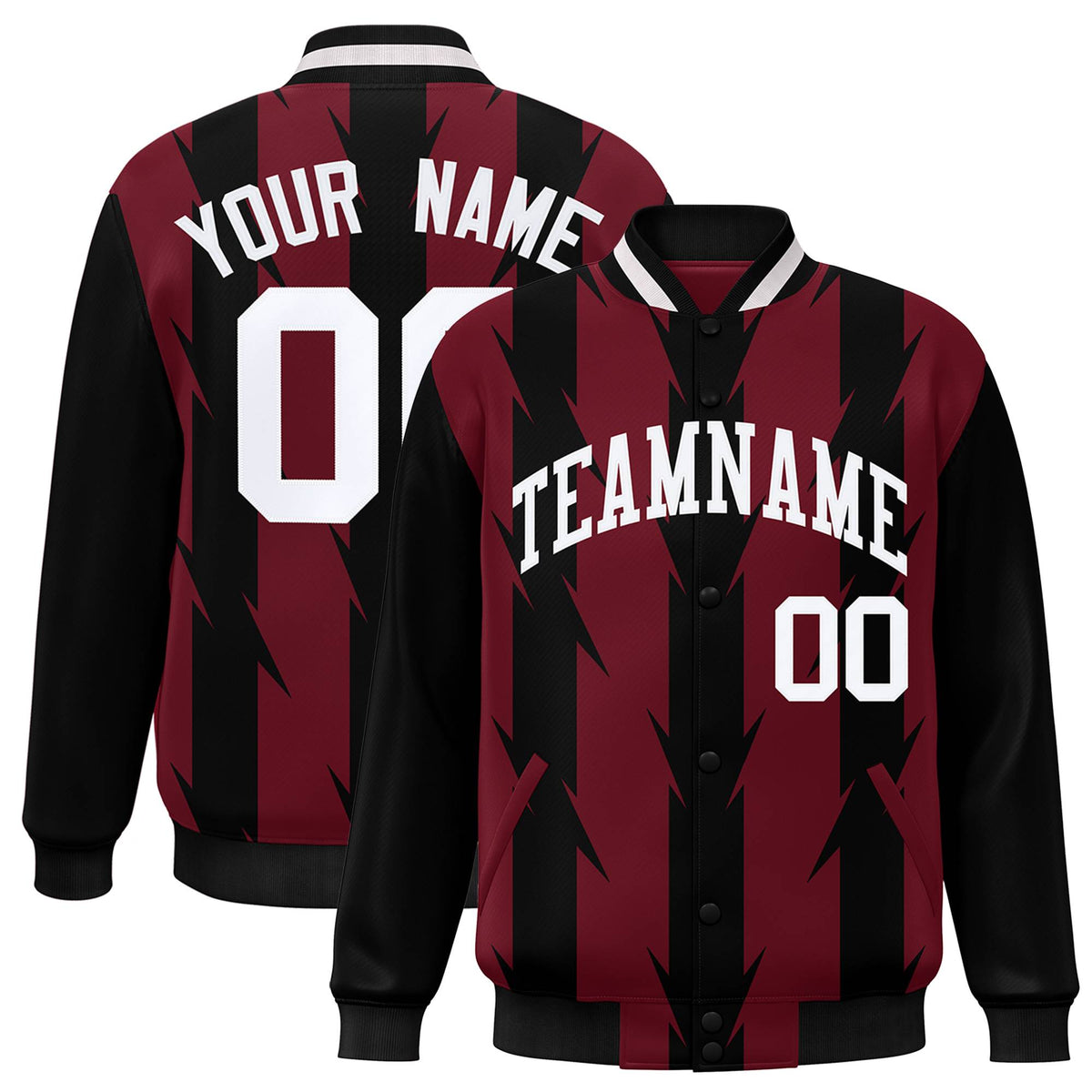 Custom Crimson Varsity Jacket Full-Snap Blade Pattern Letterman