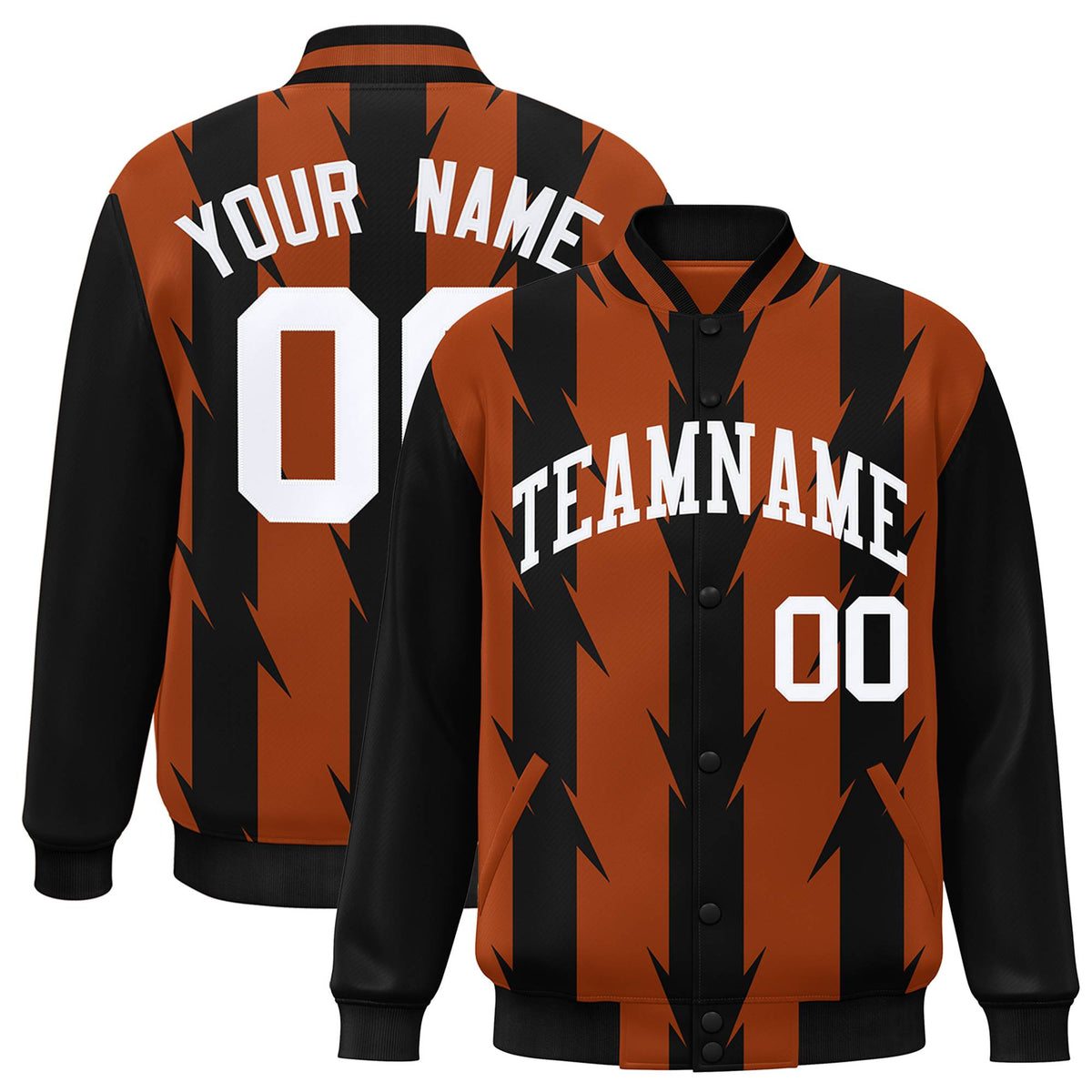 Custom Texas Orange Varsity Jacket Full-Snap Blade Pattern Letterman