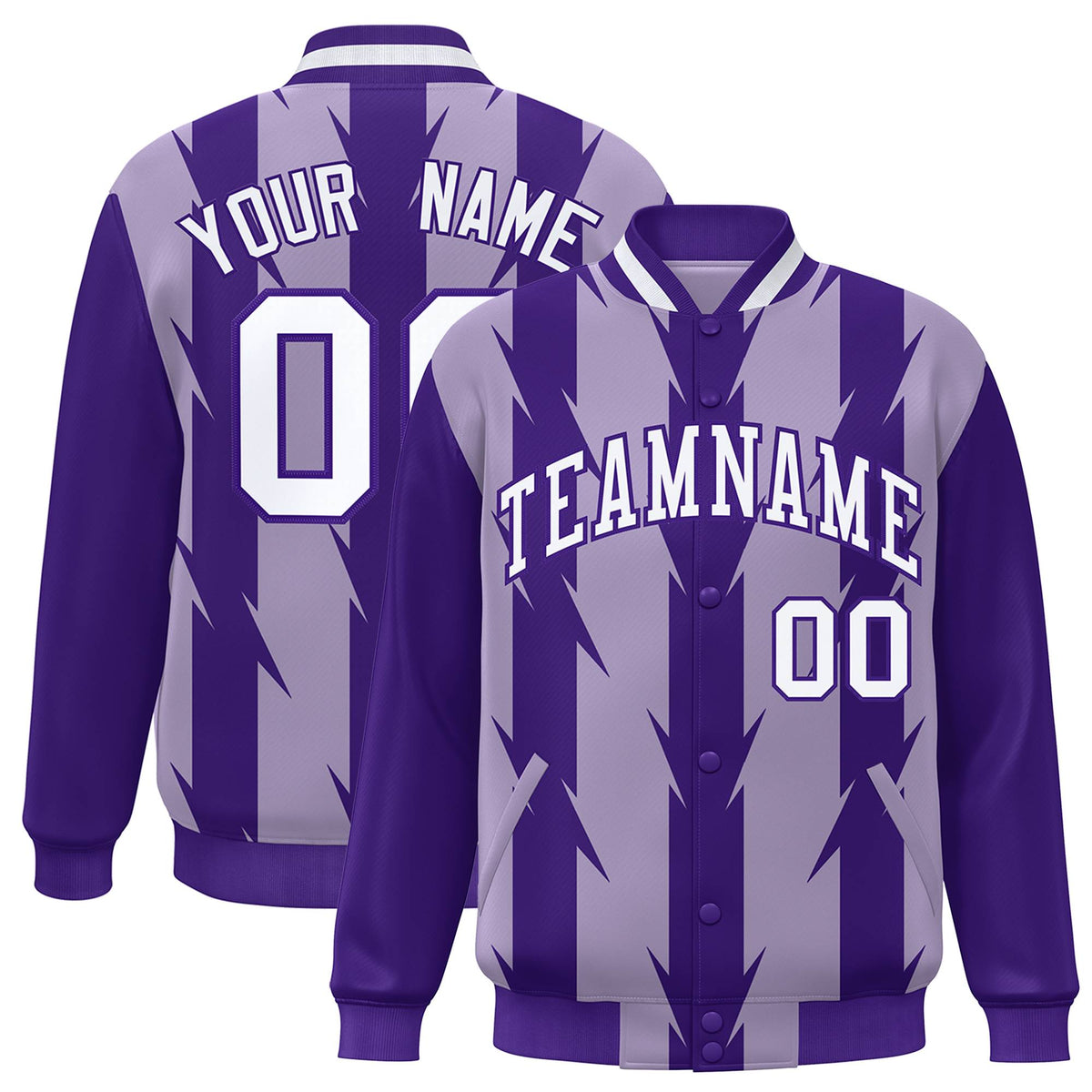 Custom Light Purple Varsity Jacket Full-Snap Blade Pattern Letterman