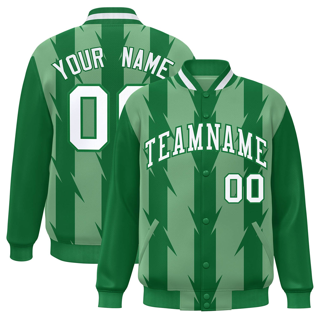 Custom Green Varsity Jacket Full-Snap Blade Pattern Letterman
