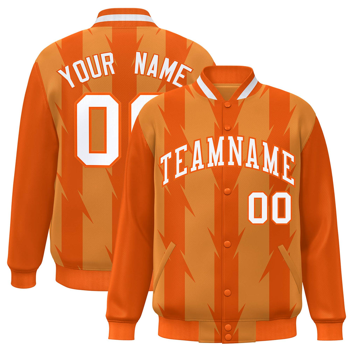 Custom Orange Varsity Jacket Full-Snap Blade Pattern Letterman