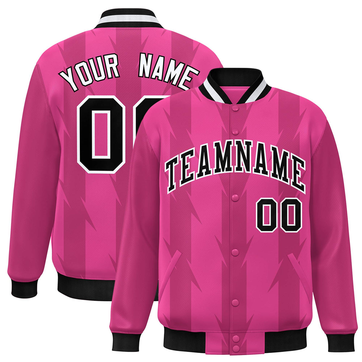 Custom Pink Varsity Jacket Full-Snap Blade Pattern Letterman