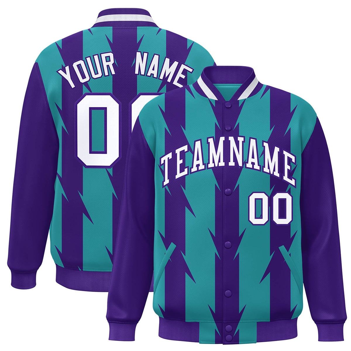 Custom Aqua Varsity Jacket Full-Snap Blade Pattern Letterman