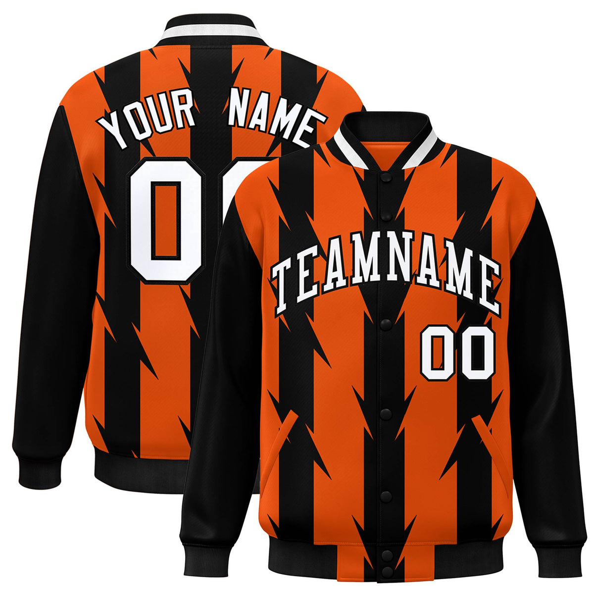 Custom Orange Varsity Jacket Full-Snap Blade Pattern Letterman