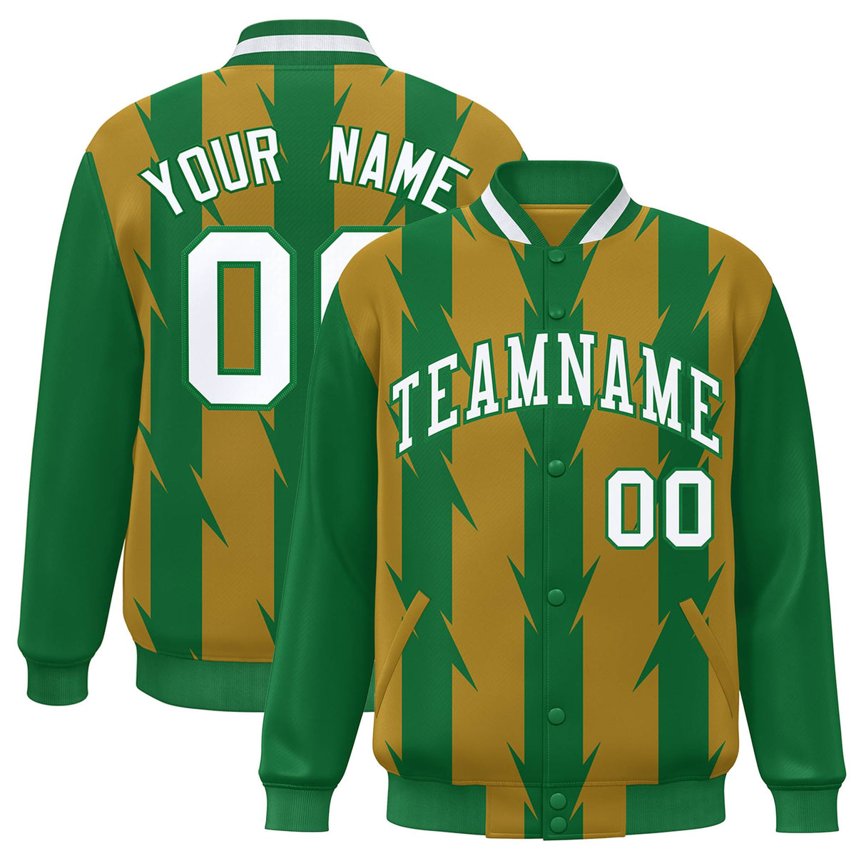 Custom Old Gold Varsity Jacket Full-Snap Blade Pattern Letterman