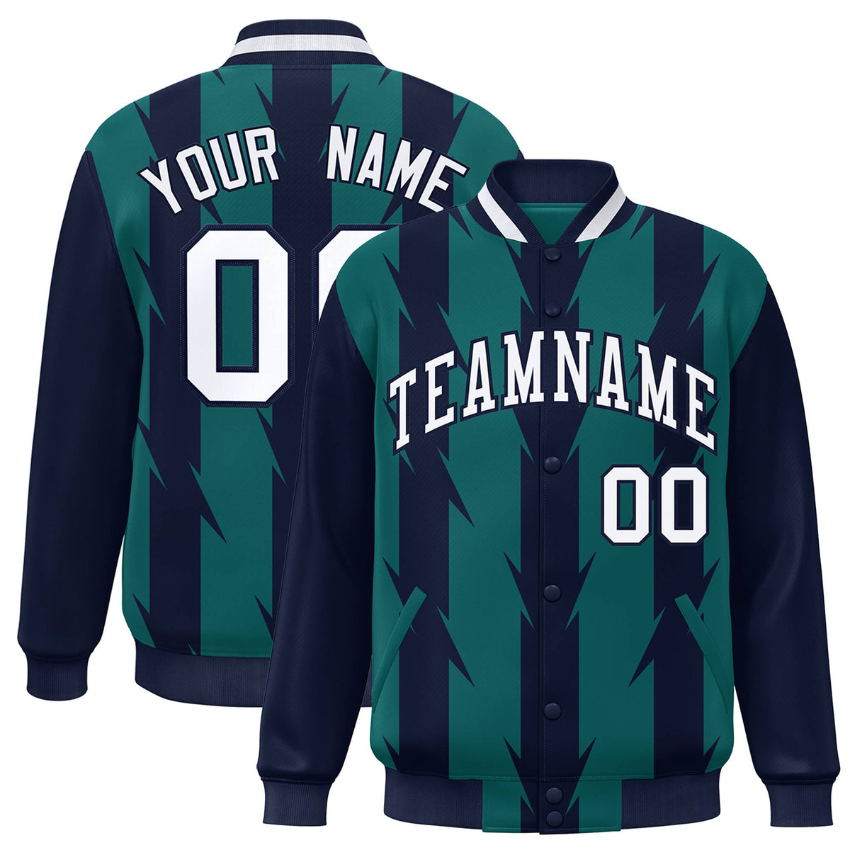 Custom Aqua Varsity Jacket Full-Snap Blade Pattern Letterman