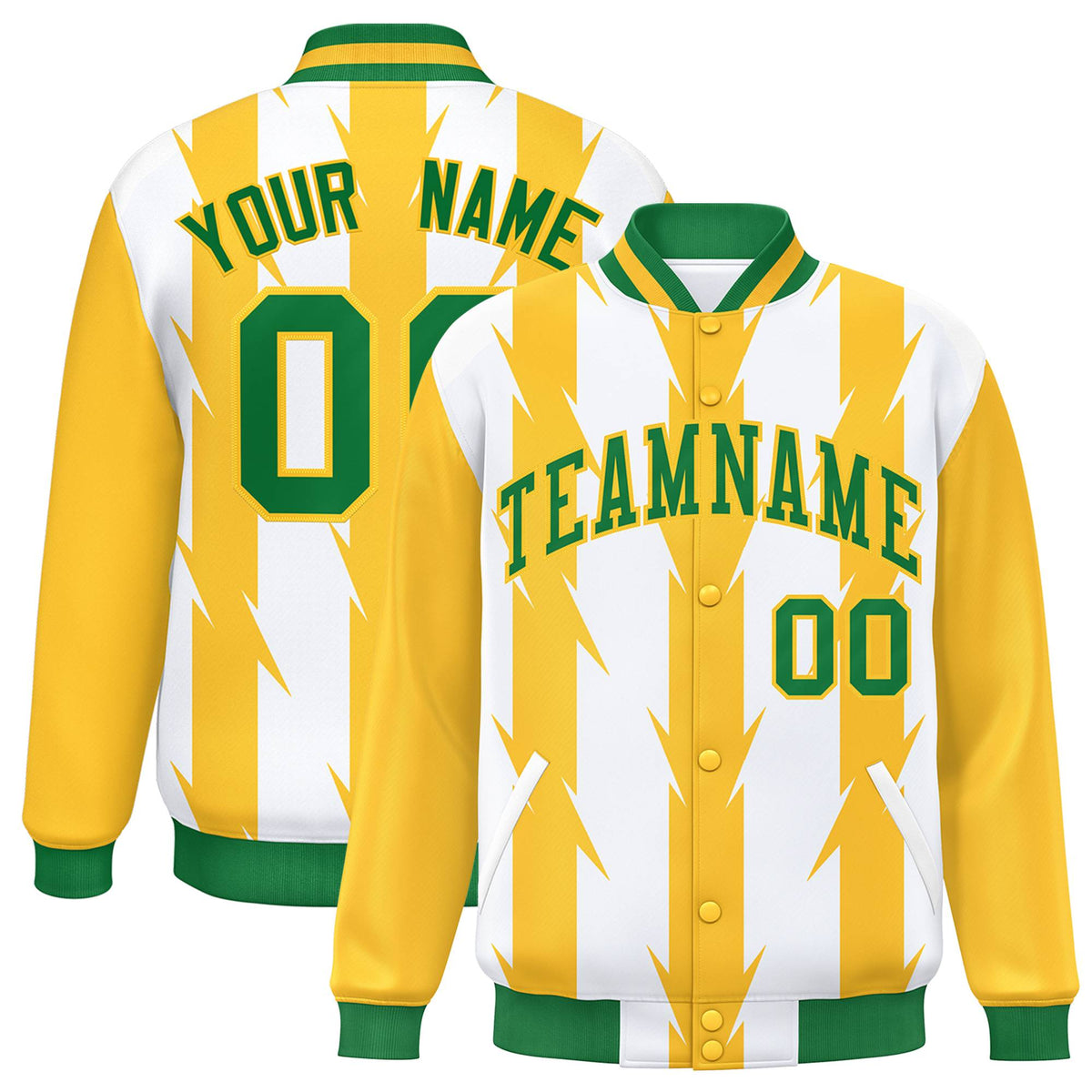 Custom White Varsity Jacket Full-Snap Blade Pattern Letterman