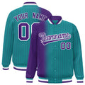 Custom Aqua & Purple Gradient Pinstripe Satin Full-Snap Varsity Jacket - F