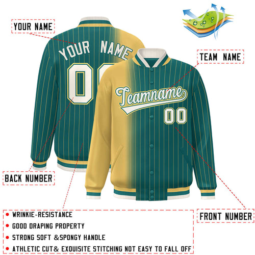Custom Aqua Gradient Pinstripe Satin Full-Snap Varsity Jacket - C