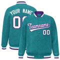 Custom Aqua & Purple Star Pattern Satin Full-Snap Varsity Jacket - F